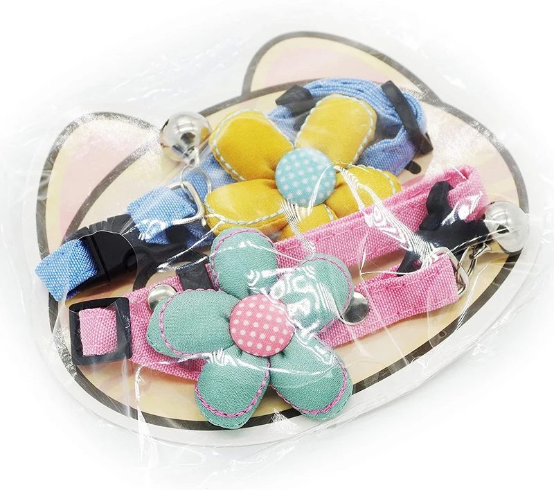 iiDesign - Collar para gato con campana, collar ajustable hecho a mano con campana, collar suave y cómodo para gatos y perros pequeños, 2 unidades
