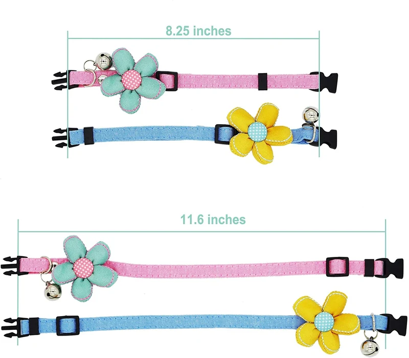 iiDesign - Collar para gato con campana, collar ajustable hecho a mano con campana, collar suave y cómodo para gatos y perros pequeños, 2 unidades