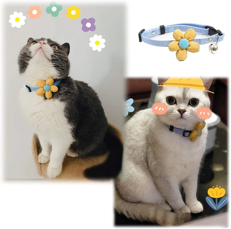 iiDesign - Collar para gato con campana, collar ajustable hecho a mano con campana, collar suave y cómodo para gatos y perros pequeños, 2 unidades