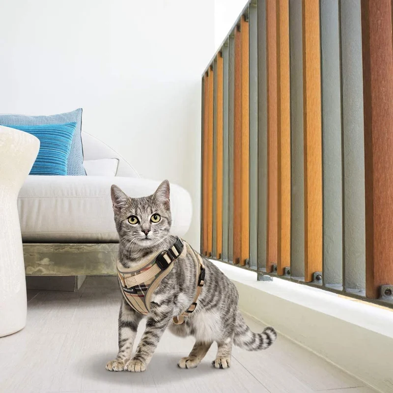 SCIROKKO - Arnés y correa para gato – Arnés ajustable para cachorro a prueba de fugas para exterior con correa reflectante 3M, malla suave con clip de metal para gato chaqueta para caminar para gatito conejo, A cuadros