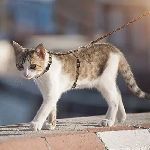 SCIROKKO - Arnés para gato con correa, lindo tejido con patrón de girasol, a prueba de escapes y ajustable para caminar