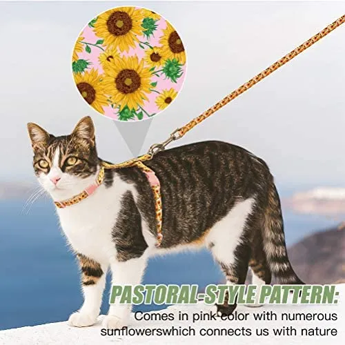 SCIROKKO - Arnés para gato con correa, lindo tejido con patrón de girasol, a prueba de escapes y ajustable para caminar