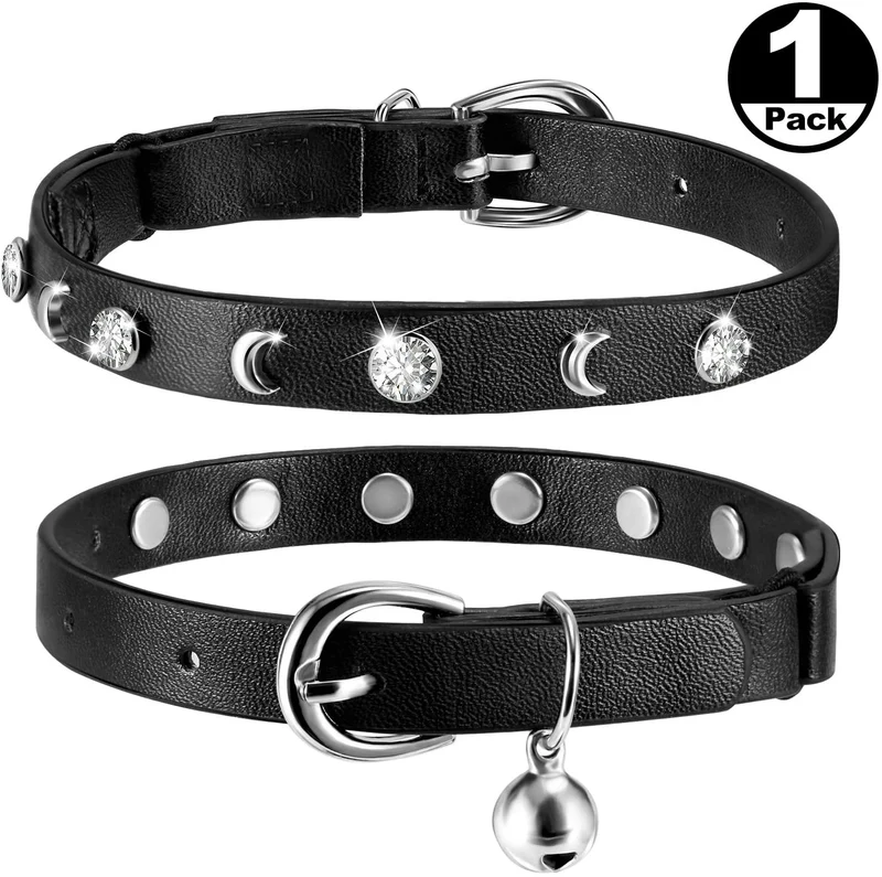 Joansan - Collar ajustable para gato, con piedras de estrás y cascabel, de seguridad básica, clásico, con longitud ajustable de 7 a 10 pulgadas, para gatos y gatitos