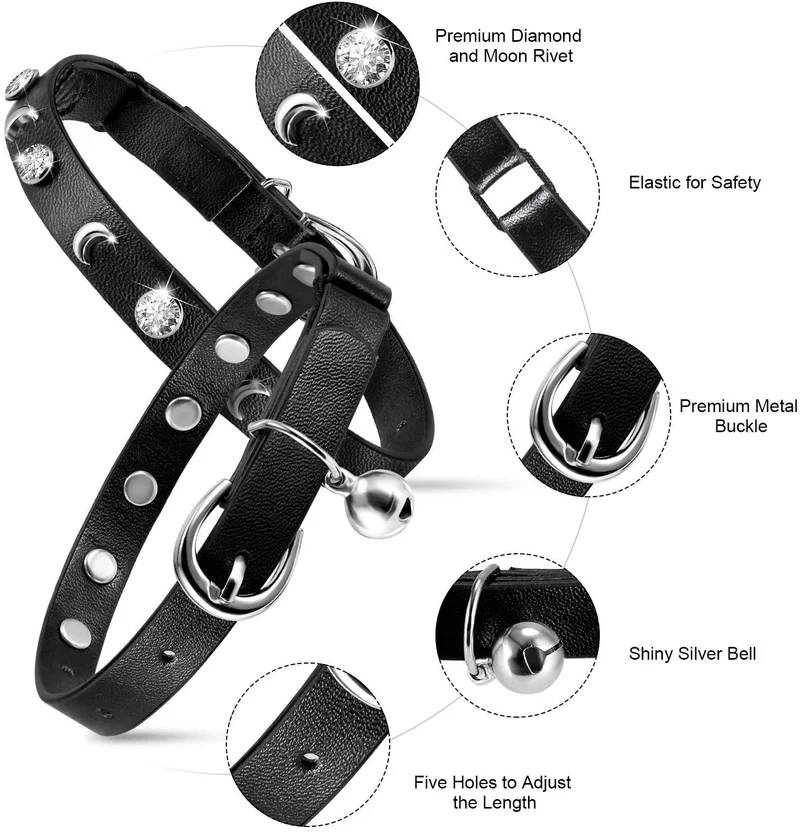 Joansan - Collar ajustable para gato, con piedras de estrás y cascabel, de seguridad básica, clásico, con longitud ajustable de 7 a 10 pulgadas, para gatos y gatitos