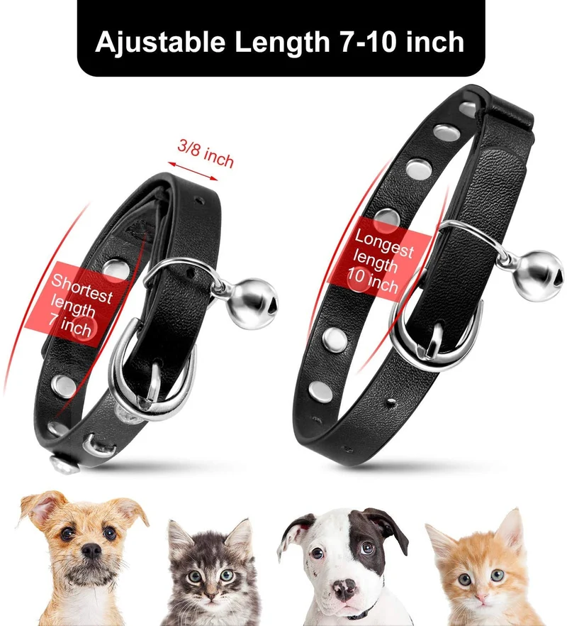 Joansan - Collar ajustable para gato, con piedras de estrás y cascabel, de seguridad básica, clásico, con longitud ajustable de 7 a 10 pulgadas, para gatos y gatitos