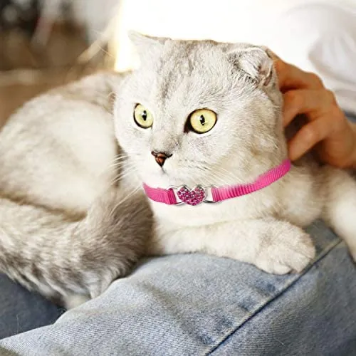 Mtliepte 2 Pcs Cat Collars Heart Bling Breakaway with Bell Nylon Adjustable for Kitty