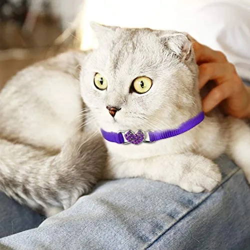 Mtliepte 2 Pcs Cat Collars Heart Bling Breakaway with Bell Nylon Adjustable for Kitty