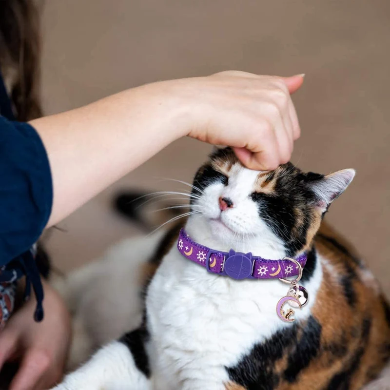 3PCS Breakaway Cat Collars with Bell Golden Moon Glowing Sun and Star in The Dark for Kitten with Pendant