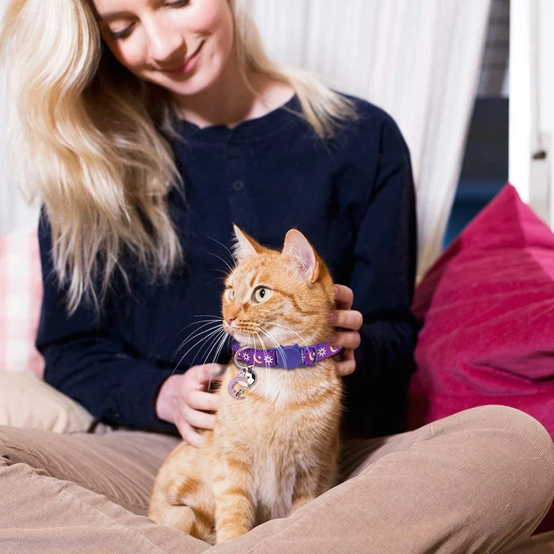 3PCS Breakaway Cat Collars with Bell Golden Moon Glowing Sun and Star in The Dark for Kitten with Pendant