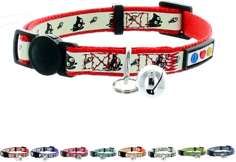 Collar para gato que brilla en la oscuridad con hebilla y campana Pawtitas