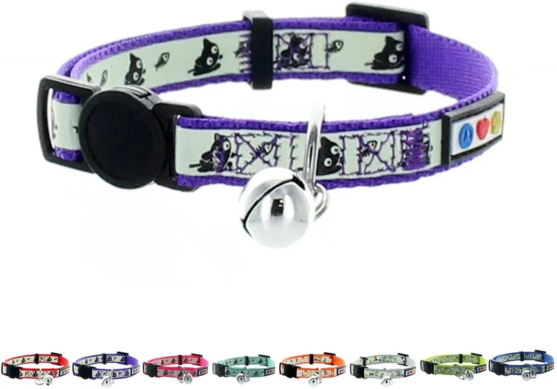 Collar para gato que brilla en la oscuridad con hebilla y campana Pawtitas