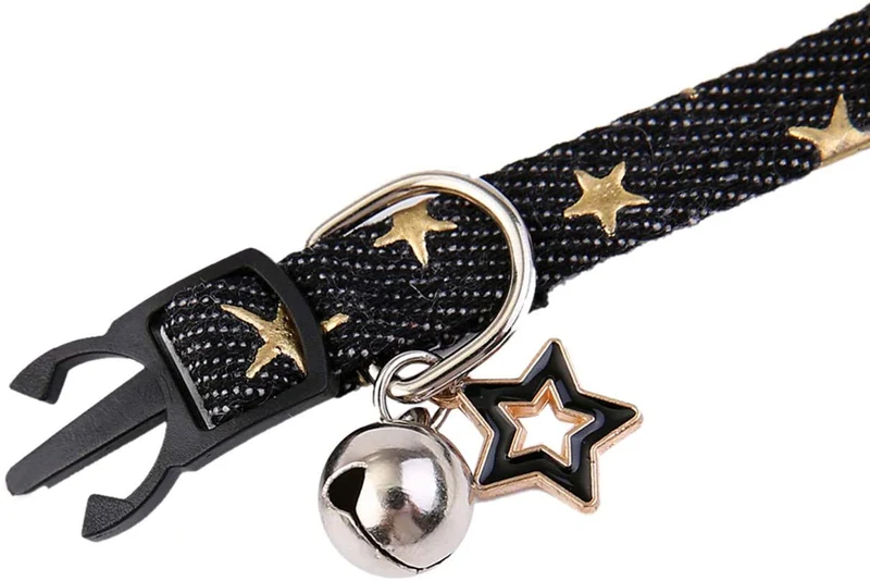 Collar con colgante de estrella para gato con campana, collares negros para perros pequeños