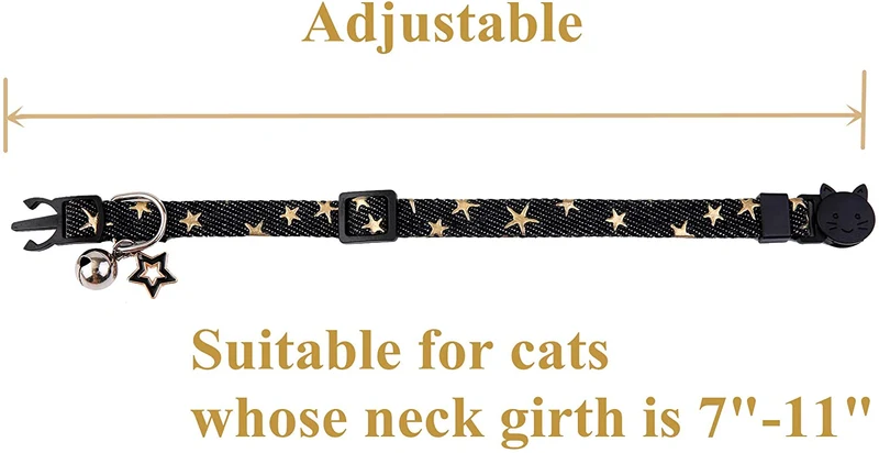 Collar con colgante de estrella para gato con campana, collares negros para perros pequeños
