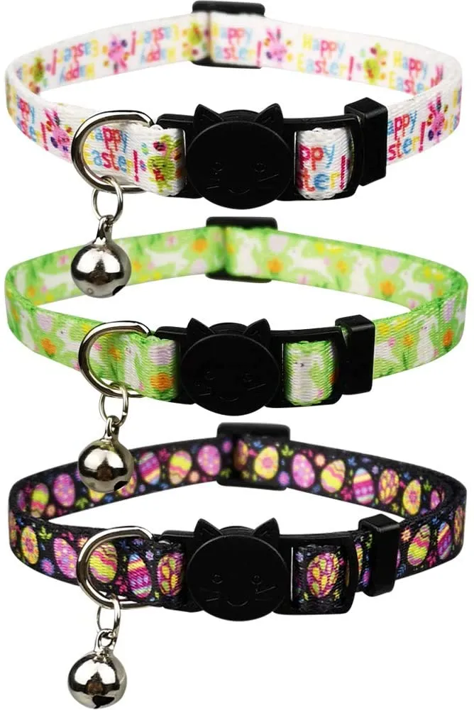 Lamphyface 3 Pack Easter Cat Collar with Bell Breakaway Adjustable