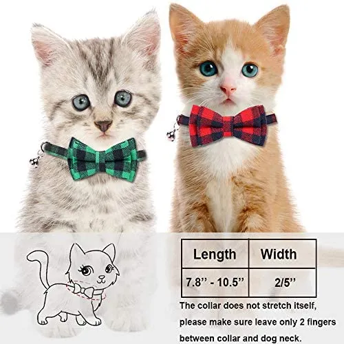 Malier 4 Pack Cat Collar Breakaway with Classic Plaid Bow Tie with Bell Perfact for Cats Kitty Kitten, Adjustable from 6.3~10.2 inch