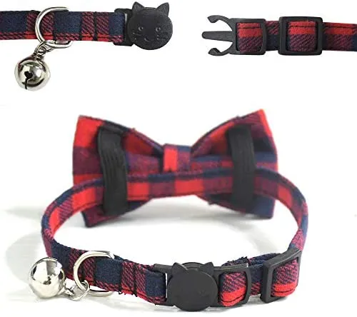 Malier 4 Pack Cat Collar Breakaway with Classic Plaid Bow Tie with Bell Perfact for Cats Kitty Kitten, Adjustable from 6.3~10.2 inch