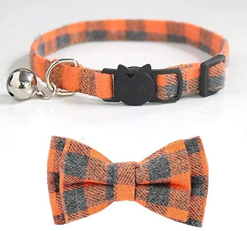 Malier 4 Pack Cat Collar Breakaway with Classic Plaid Bow Tie with Bell Perfact for Cats Kitty Kitten, Adjustable from 6.3~10.2 inch