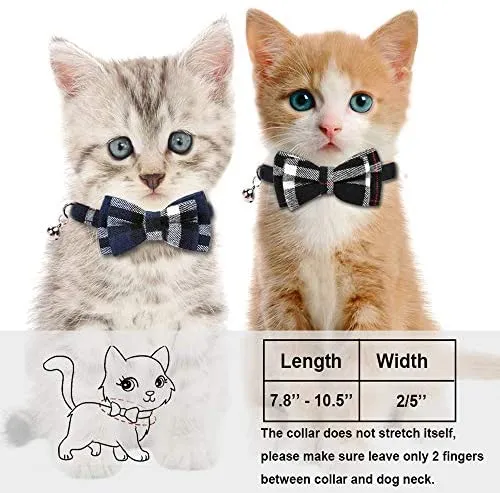 Malier 4 Pack Cat Collar Breakaway with Classic Plaid Bow Tie with Bell Perfact for Cats Kitty Kitten, Adjustable from 6.3~10.2 inch