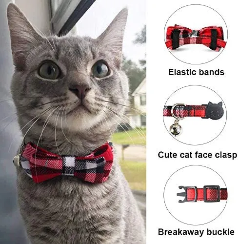 Malier 4 Pack Cat Collar Breakaway with Classic Plaid Bow Tie with Bell Perfact for Cats Kitty Kitten, Adjustable from 6.3~10.2 inch