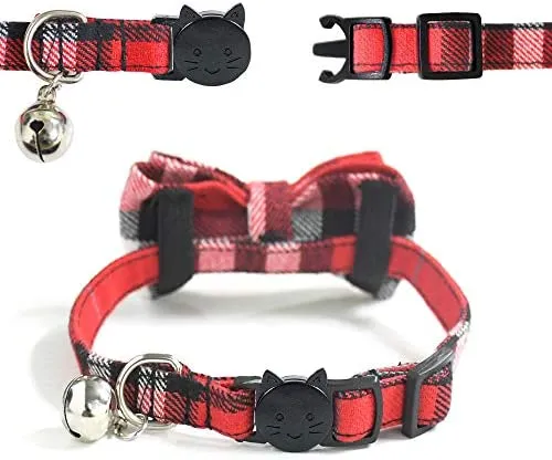Malier 4 Pack Cat Collar Breakaway with Classic Plaid Bow Tie with Bell Perfact for Cats Kitty Kitten, Adjustable from 6.3~10.2 inch