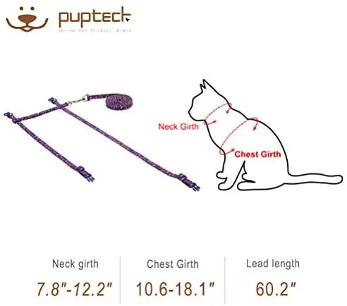PUPTECK - Arnés para gato con correa, correa suave ajustable con diseño de moda