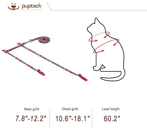PUPTECK - Arnés para gato con correa, correa suave ajustable con diseño de moda