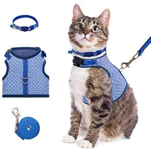 BINGPET Arnés para gato con correa y cuello para caminar, a prueba de escape, con correa de 59 pulgadas – Arneses de chaleco suave ajustable para gatos de tamaño mediano grande