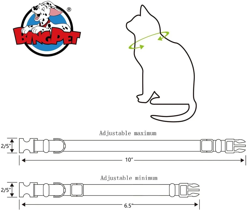 bingpet 2 Pcs/set Nylon personalizado Cat Breakaway Collar ajustable con Bell