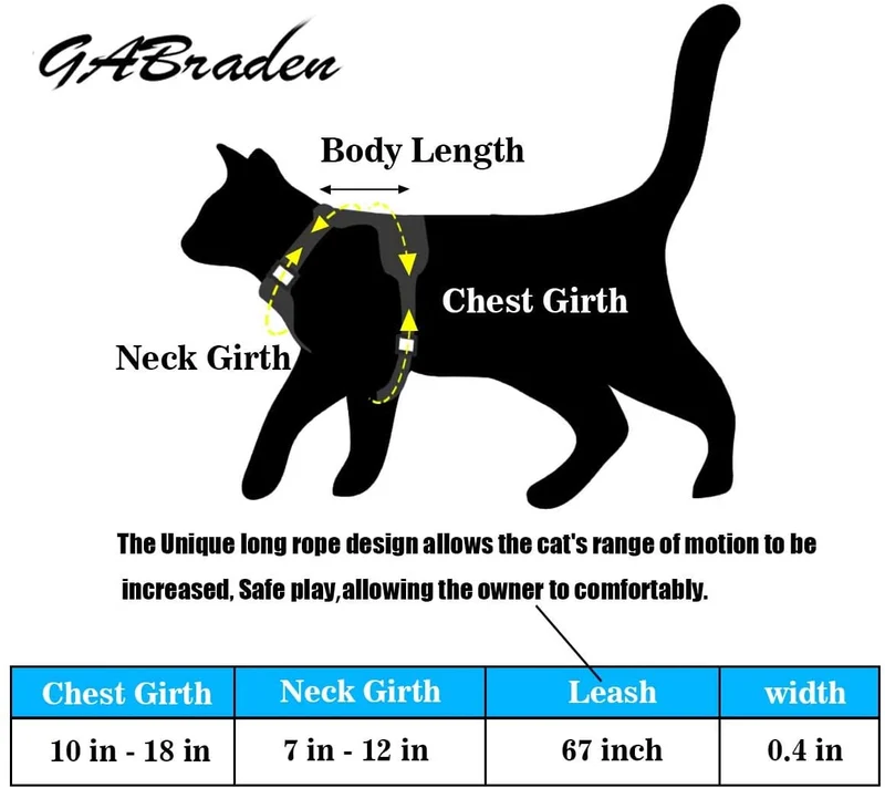 GABraden Arnés y correa para gato con collar de rotura – a prueba de escape, ajustable para caminar al aire libre, hebilla de seguridad duradera de nailon azul