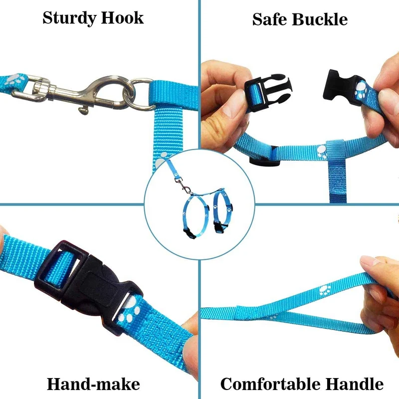 GABraden Arnés y correa para gato con collar de rotura – a prueba de escape, ajustable para caminar al aire libre, hebilla de seguridad duradera de nailon azul