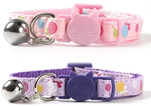 CHUKCHI 4 piezas de collar de gatito, suave y ajustable, collar de seguridad para gato con campana de 20 a 11.8 in, collar de campana de gato con tira de nailon en forma de corazón para gato, cachorro, gatito