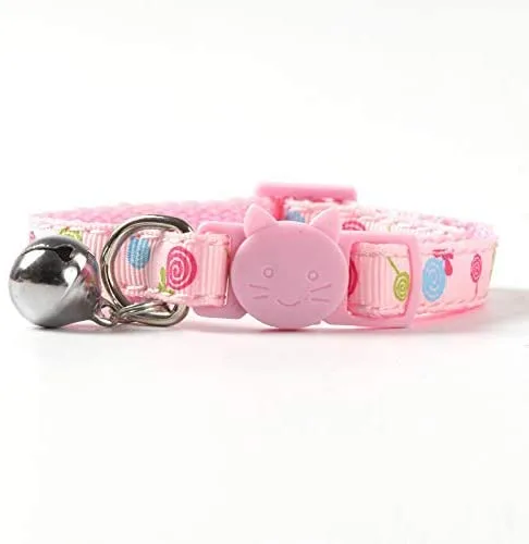 CHUKCHI 4 piezas de collar de gatito, suave y ajustable, collar de seguridad para gato con campana de 20 a 11.8 in, collar de campana de gato con tira de nailon en forma de corazón para gato, cachorro, gatito