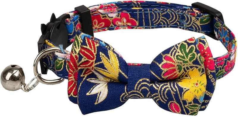 Gyapet Collar para gatos y mascotas Romper con timbre Bowtie Floral lazo desmontable ajustable de seguridad cachorro