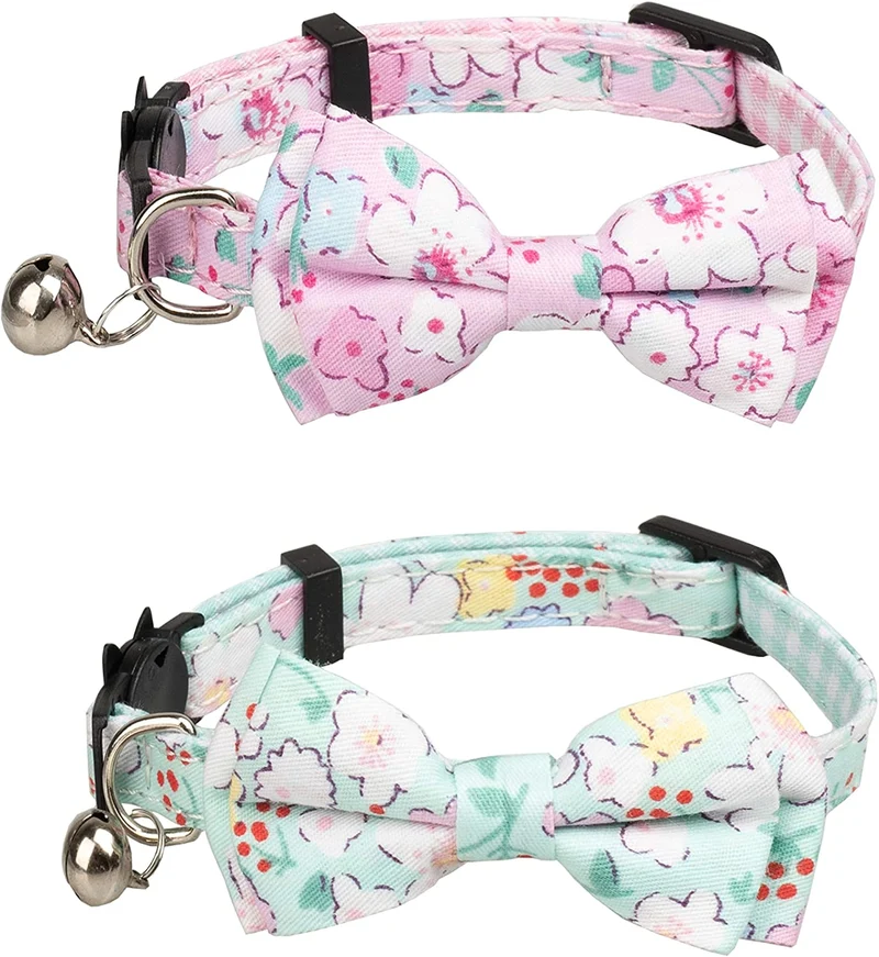 Gyapet Collar para gatos y mascotas Romper con timbre Bowtie Floral lazo desmontable ajustable de seguridad cachorro