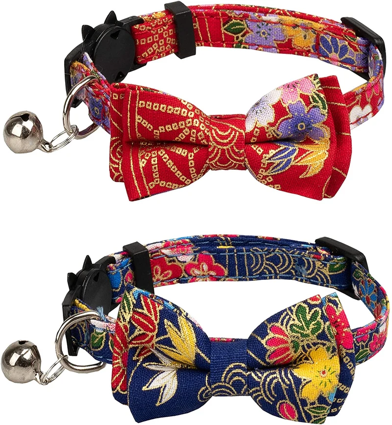 Gyapet Collar para gatos y mascotas Romper con timbre Bowtie Floral lazo desmontable ajustable de seguridad cachorro