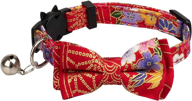 Gyapet Collar para gatos y mascotas Romper con timbre Bowtie Floral lazo desmontable ajustable de seguridad cachorro