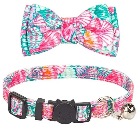 Gyapet Collar para gatos y mascotas Romper con timbre Bowtie Floral lazo desmontable ajustable de seguridad cachorro