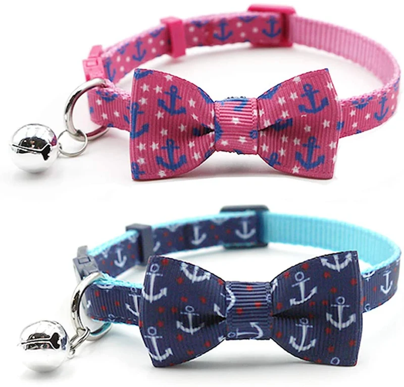 azuza Collar para gato con campana, collar ajustable para gato con pajarita, collares de seguridad para gatos, paquete de 2