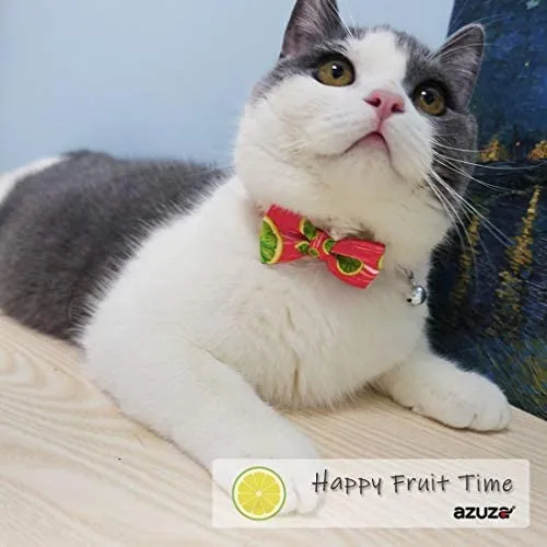 azuza Collar para gato con campana, collar ajustable para gato con pajarita, collares de seguridad para gatos, paquete de 2