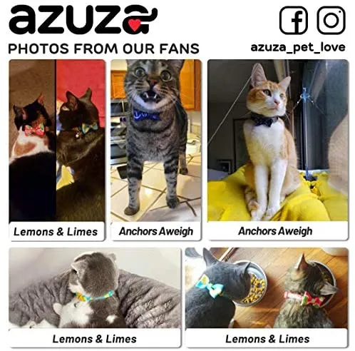 azuza Collar para gato con campana, collar ajustable para gato con pajarita, collares de seguridad para gatos, paquete de 2