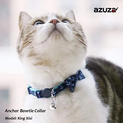azuza Collar para gato con campana, collar ajustable para gato con pajarita, collares de seguridad para gatos, paquete de 2