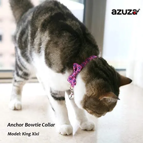 azuza Collar para gato con campana, collar ajustable para gato con pajarita, collares de seguridad para gatos, paquete de 2