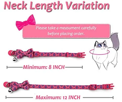 azuza Collar para gato con campana, collar ajustable para gato con pajarita, collares de seguridad para gatos, paquete de 2