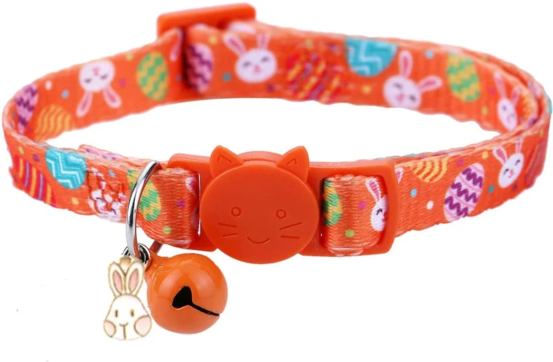 Boombone Collar de gato de Pascua con campana, collar de cachorro naranja para perros pequeños