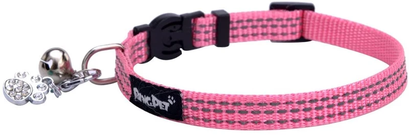 Collar de seguridad de nailon reflectante para gato, collar ajustable, con campanilla y y adorno de huella de la marca Bingpet