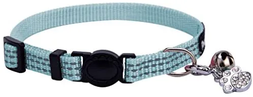 Collar de seguridad de nailon reflectante para gato, collar ajustable, con campanilla y y adorno de huella de la marca Bingpet