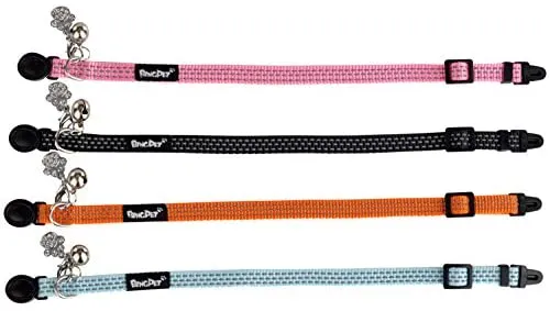 Collar de seguridad de nailon reflectante para gato, collar ajustable, con campanilla y y adorno de huella de la marca Bingpet