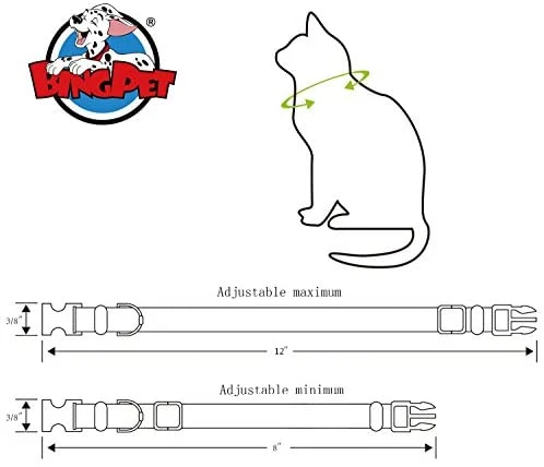 Collar de seguridad de nailon reflectante para gato, collar ajustable, con campanilla y y adorno de huella de la marca Bingpet