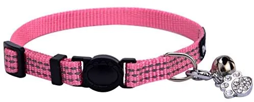 Collar de seguridad de nailon reflectante para gato, collar ajustable, con campanilla y y adorno de huella de la marca Bingpet