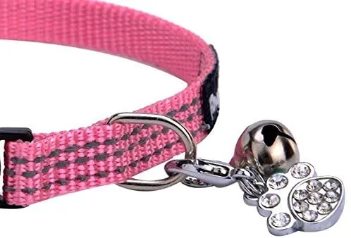 Collar de seguridad de nailon reflectante para gato, collar ajustable, con campanilla y y adorno de huella de la marca Bingpet